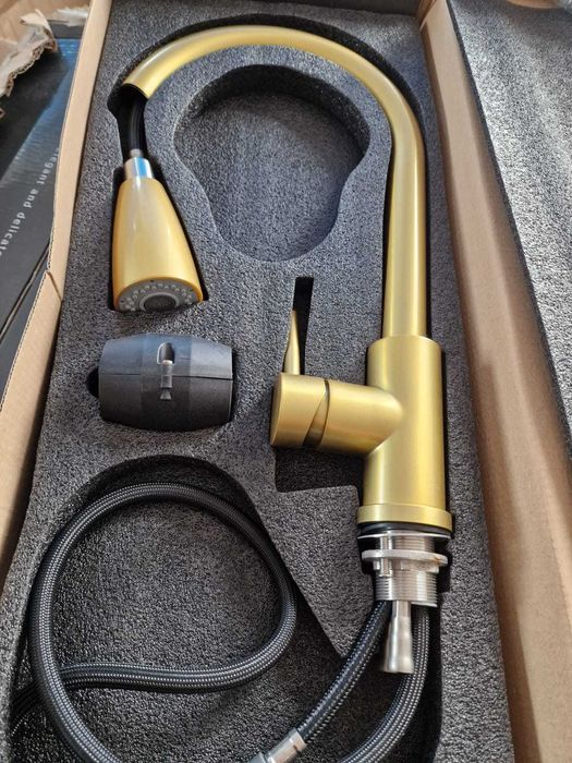 Baterie inox bucatarie cap flexibil auriu negru gri