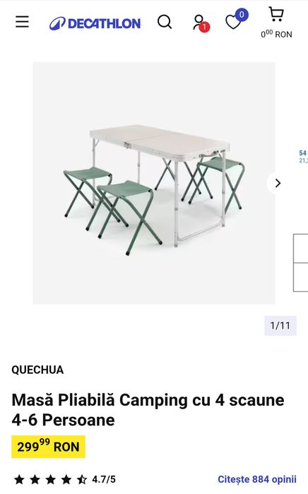 Masa pliabila cu 4 scaune Decathlon