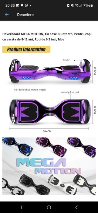 Hoverboard megamotion roti 6.5inch 15km/h 65kg