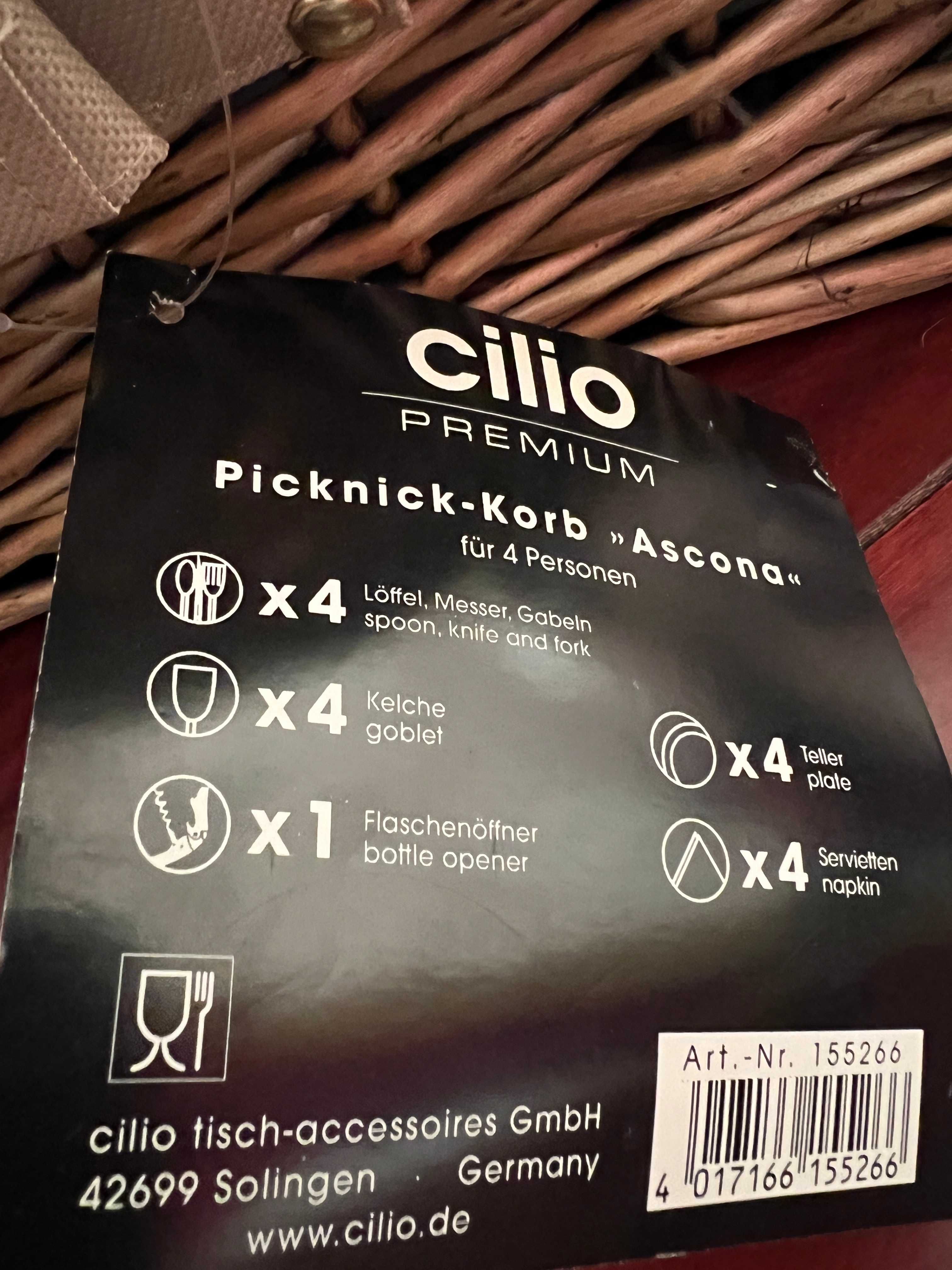Нова кошница за пикник за 4 човека CILIO с етикет.