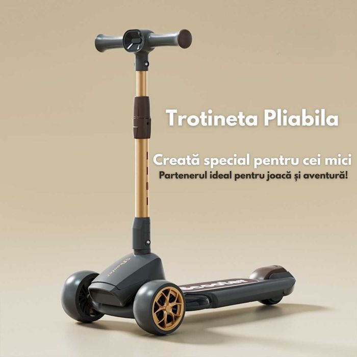 Trotineta pliabila pentru copii cu Lumini LED, Stabilitate cu 3 roti