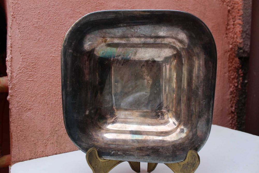 Bol patrat VINTAGE, metal argintiu, ca 1970
