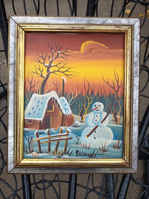 Tablou Deosebit Pictat Și Semnat Pe Pânză Peisaj De Iarna