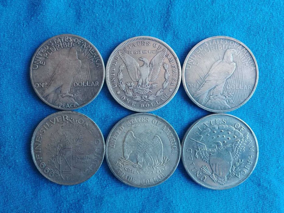Silver Dollars 6 Monede de Argint USA FINE silver one dollar coins