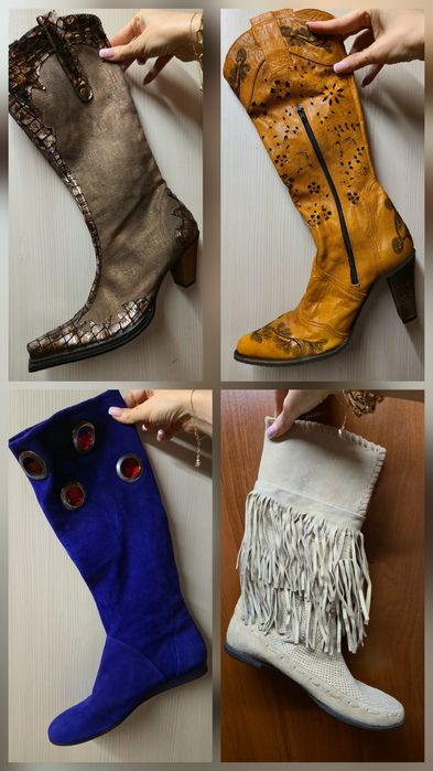 Летни ботуши от велур и естествена кожа