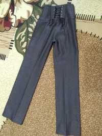 Продам утеплённые классические серые брюки с высокой посадкой
