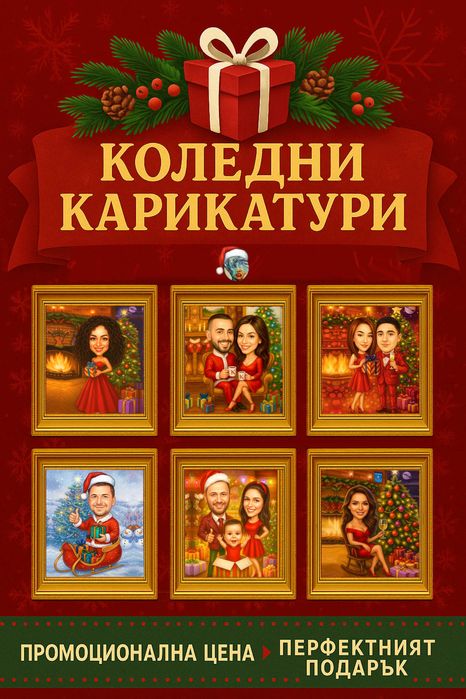 Коледна Карикатура в Рамка (ПЕРФЕКТНИЯ ПОДАРЪК)