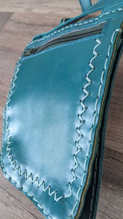 Ham din piele cu buzunare - handmade, albastru