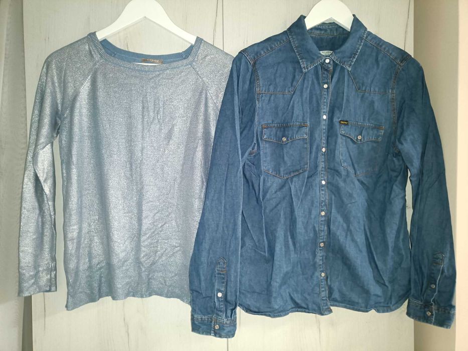 Pulover argintiu Orsay și cămașă blugi
