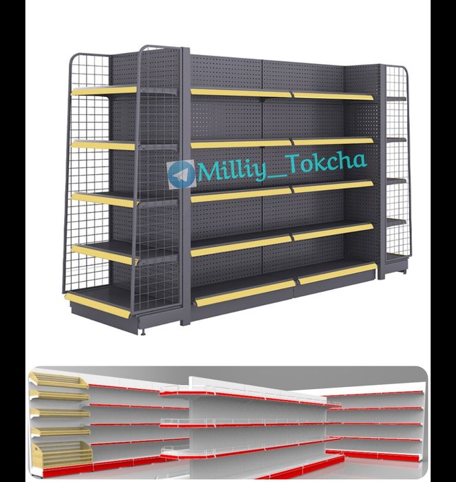 Supermarket tokchalari, Stelaj polkalar, Vitrina prilavkalar, savdo