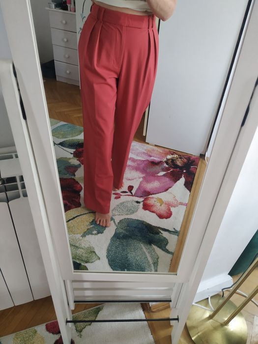 Pantaloni drepti la dunga, roz pudra, S/M