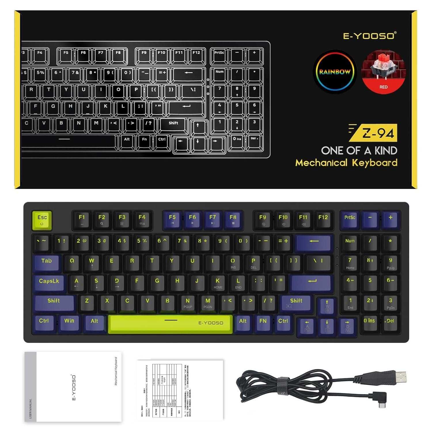 E-YOOSO Z94 механическая проводная игровая клавиатура, с 94 клавишами