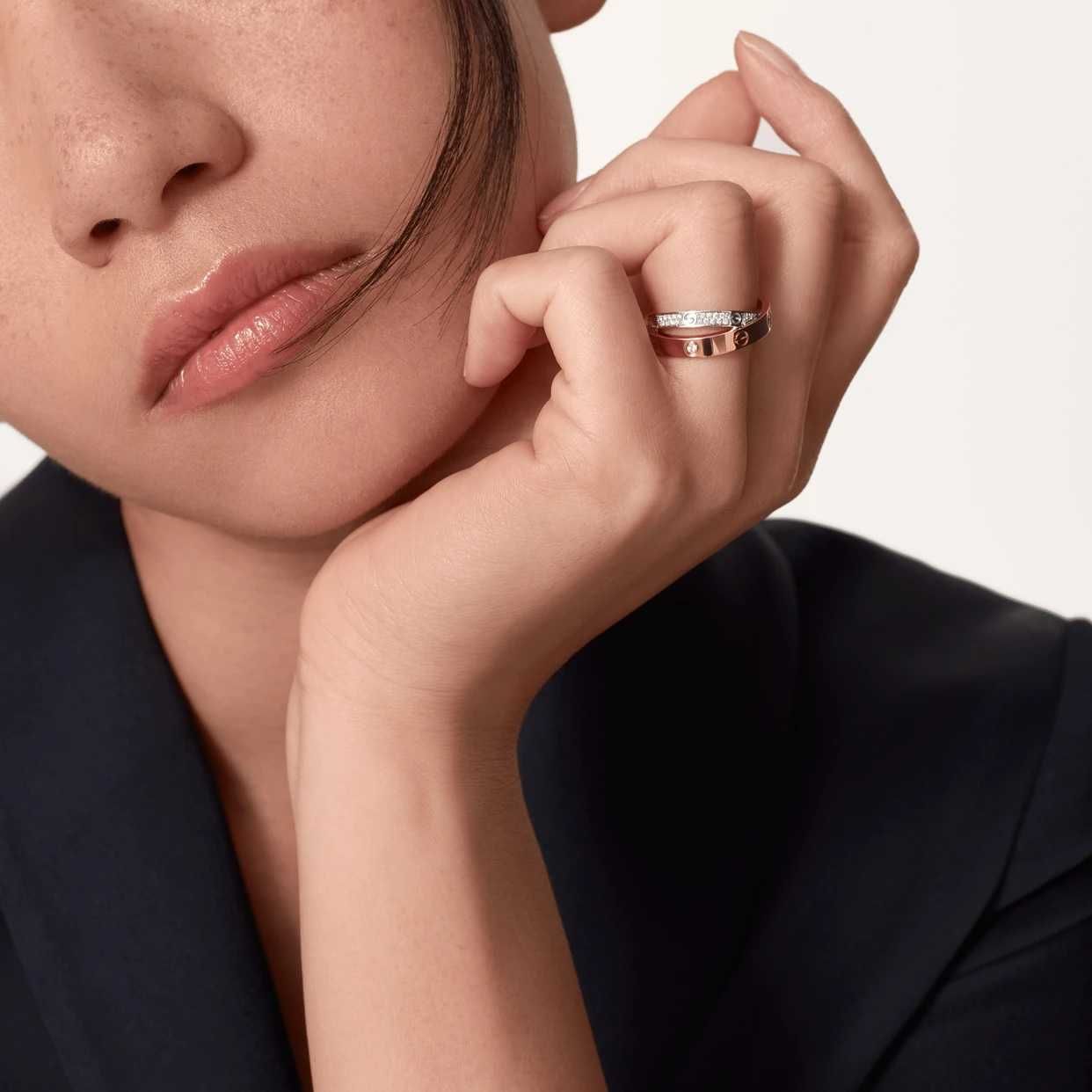 CARTIER Love Rose and White Gold Diamond Paved Пръстен