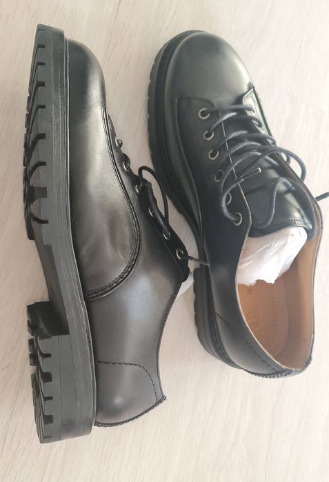 Pantofi Zara piele naturală negru 45