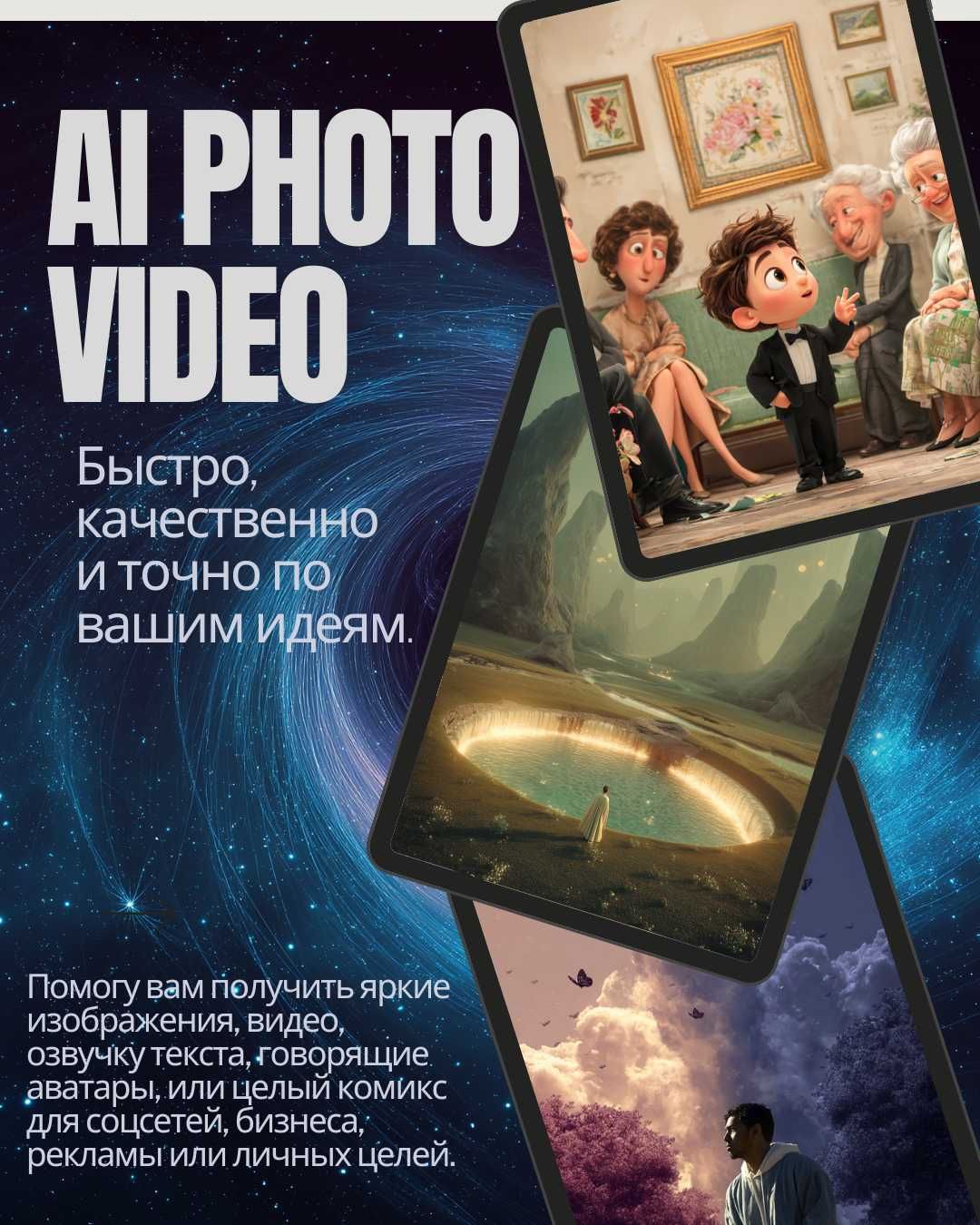 Визуальный контент(Изображения, видео) с помощью нейросетей(AI, ИИ)
