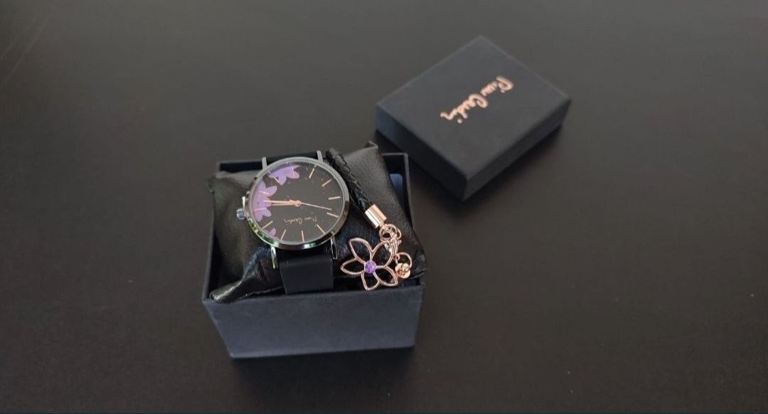 set cadou dama femei ceas analog floral elegant bratara pierre cardin