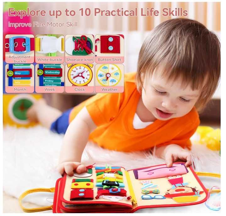 Mapa Montessori Busy Board for Toddlers HJCMikee 8 Pages Busy Book