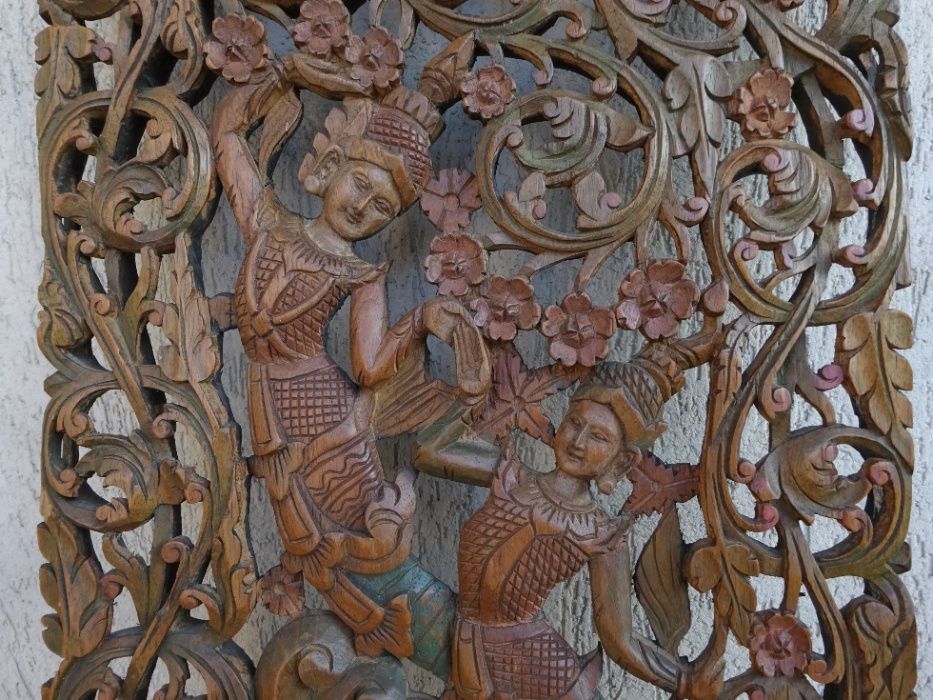 Panou vechi traditional thailandez, lemn sculptat si pictat, Thailanda