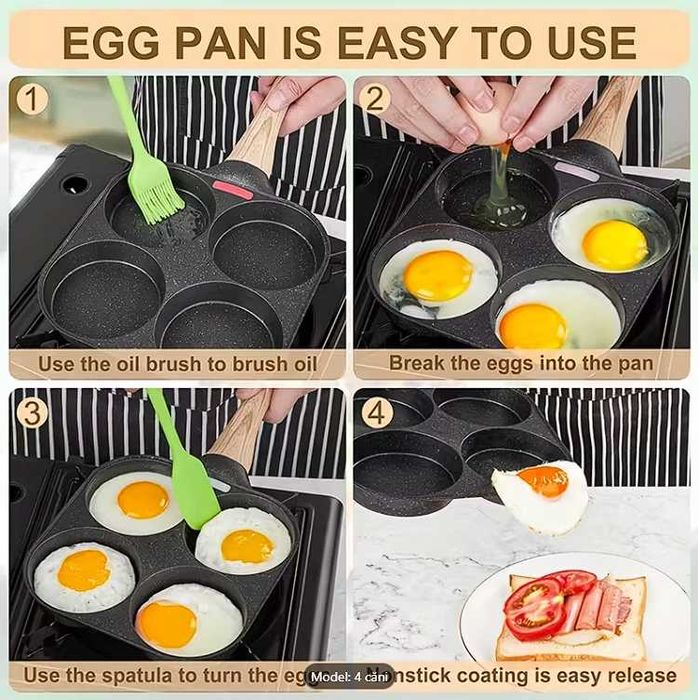 Tigaie antiaderentă cu 4 găuri, acoperită cu piatră Maifan