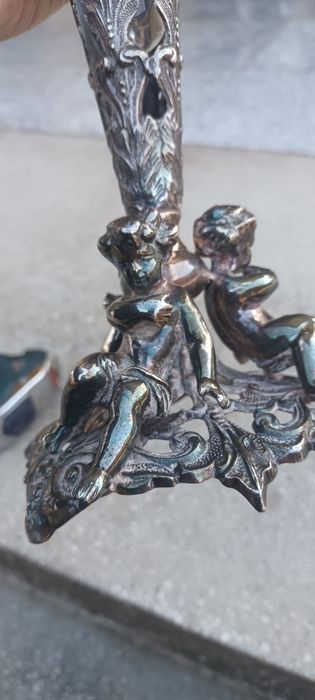 Obiect vechi Argintat cu vas din Cristal