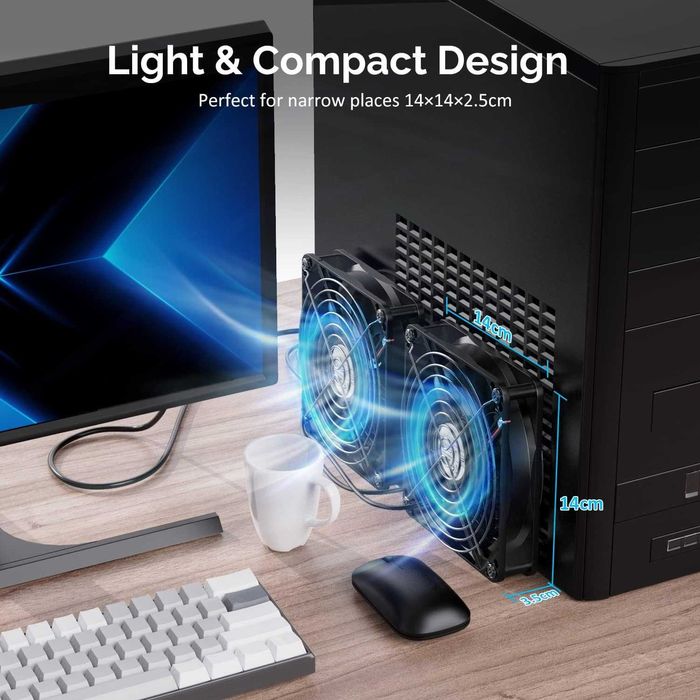 ELUTENG Ventilator USB dual 2in1 140mm 5V,3 viteze reglabile,carcasa