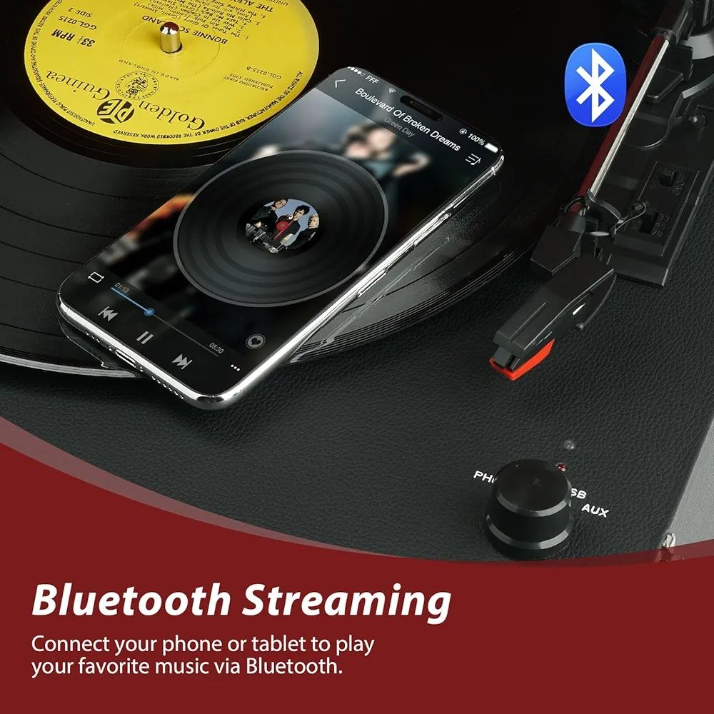 Топ Цена !Bluetooth,Ретро Грамофонен плейър,с високоговорители 3-скоро