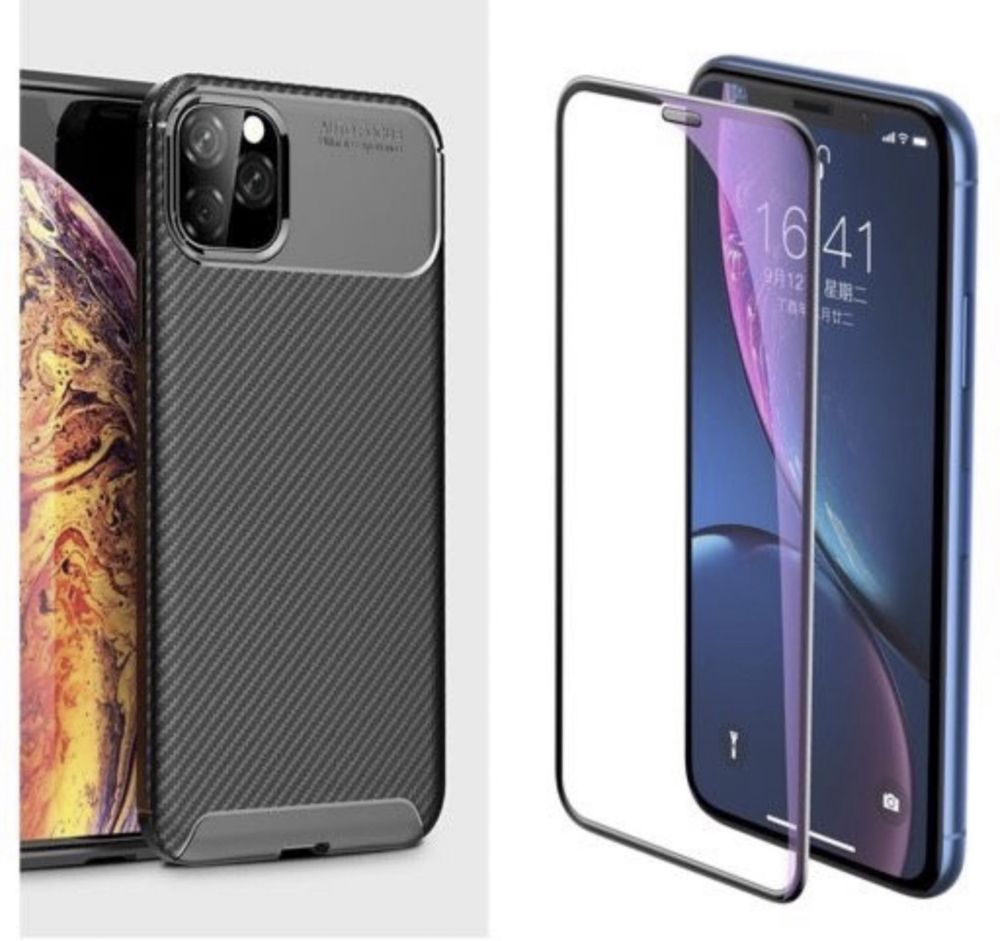 Iphone 11 PRO MAX Husa Silicon Premium Case + Folie Sticla Curbata 9D