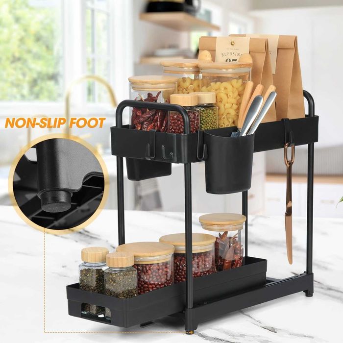 Комплект от 2 бр Органайзер за кухня, с 4 куки и 2 чашки – черен