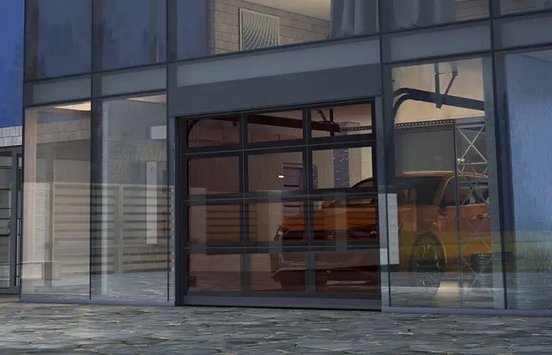 Панорамные витражные ворота для автосалонов