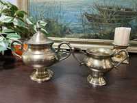 AP063 Set de 2 obiecte de bronz foste argintate 770g 17 si 7 cm h