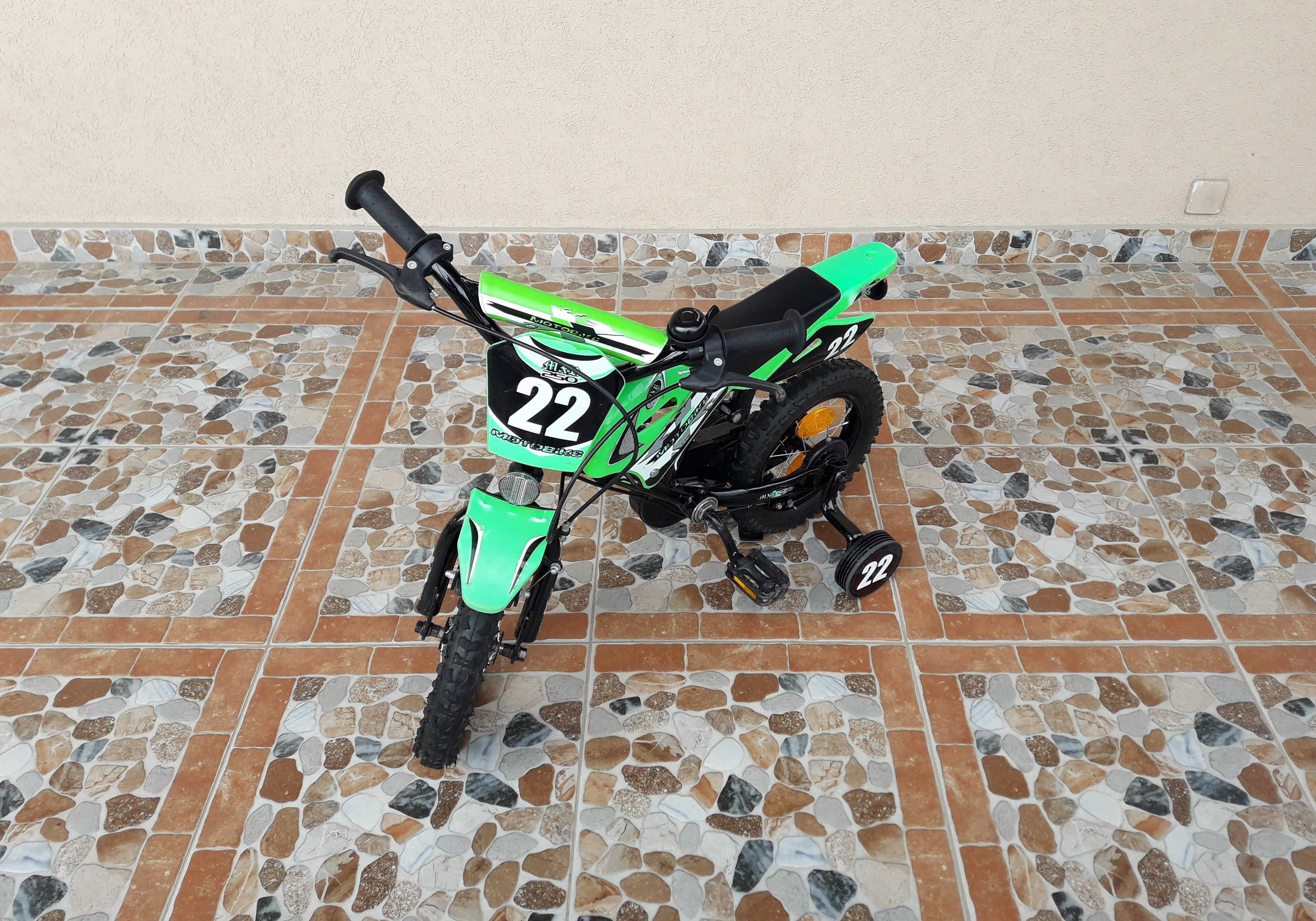 Bicicletă copii 12’ Motobike MXR 250, 12-1, cască – verde cu negru