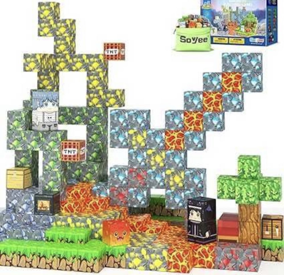 Голям комплект Магнитни кубчета Майнкрафт 122 броя Minecraft Magnetic