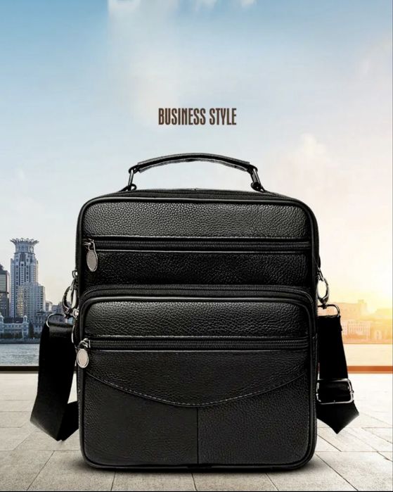 Мъжка универсална кожена чанта с дръжка/Елегантна с кафява естест.кожа