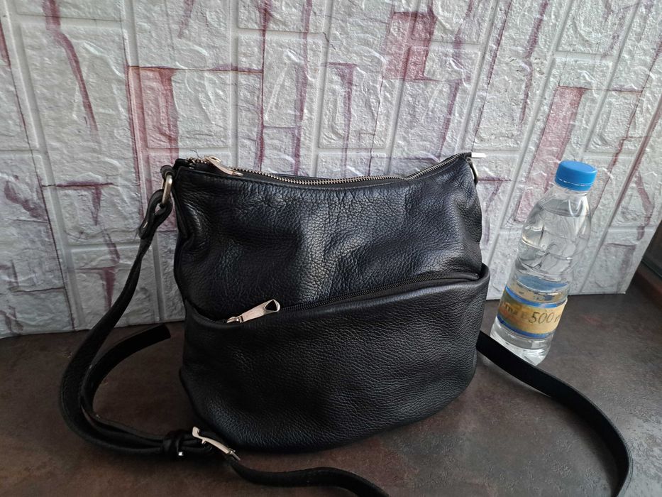 дамска чанта,малка черна кожена торба-естествена кожа