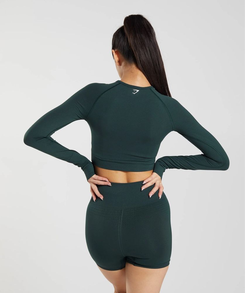 Gymshark VITAL SEAMLESS 2.0 CROP TOP Woodland green Marl/ Black Marl