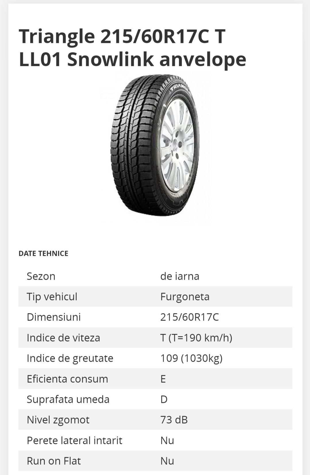 Anvelopa de iarna NOUA Triangle 215/60R17C T LL01 Snowlink