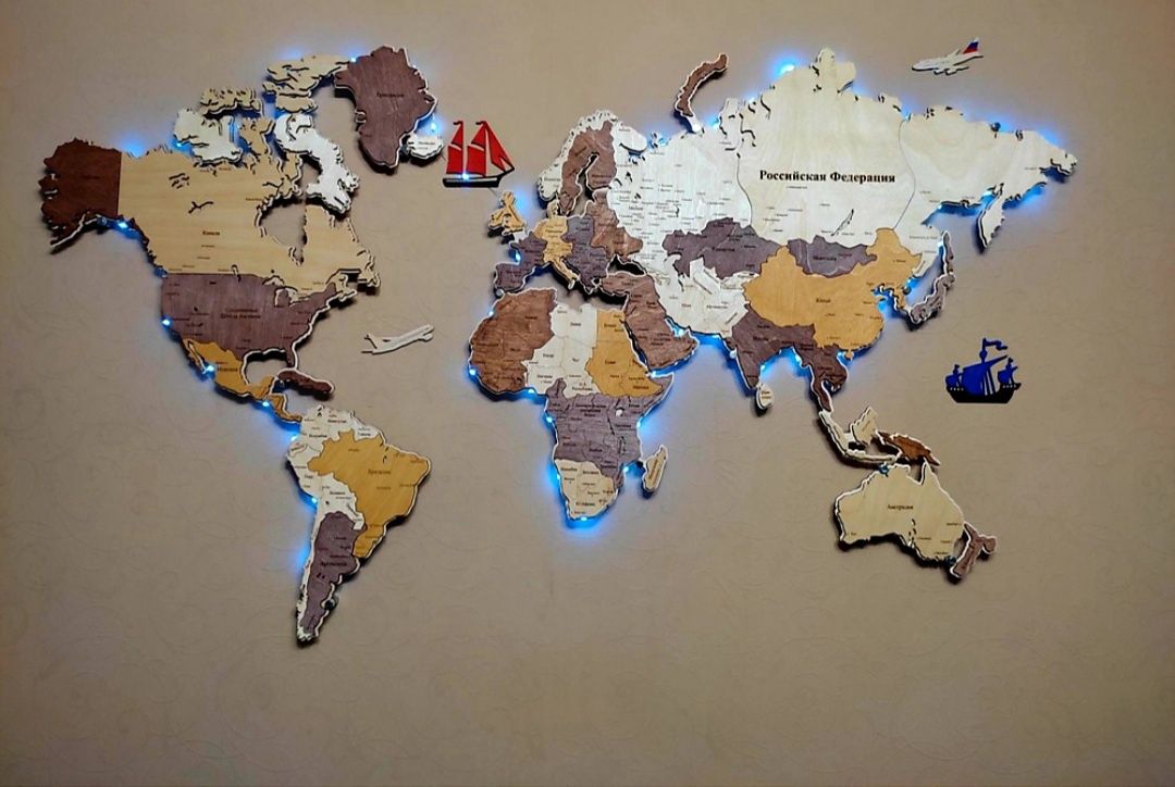 Карта мира из дерева. Домашний декор. Подарок родным. По Рк. Карта мир