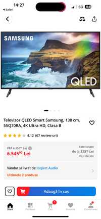 Televizor QLED Smart Samsung, 138 cm, 55Q70RA, 4K Ultra HD, Clasa B