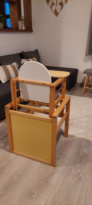 Scaun de masa pentru copii si bebe din lemn masiv 2 in 1- ca Nou