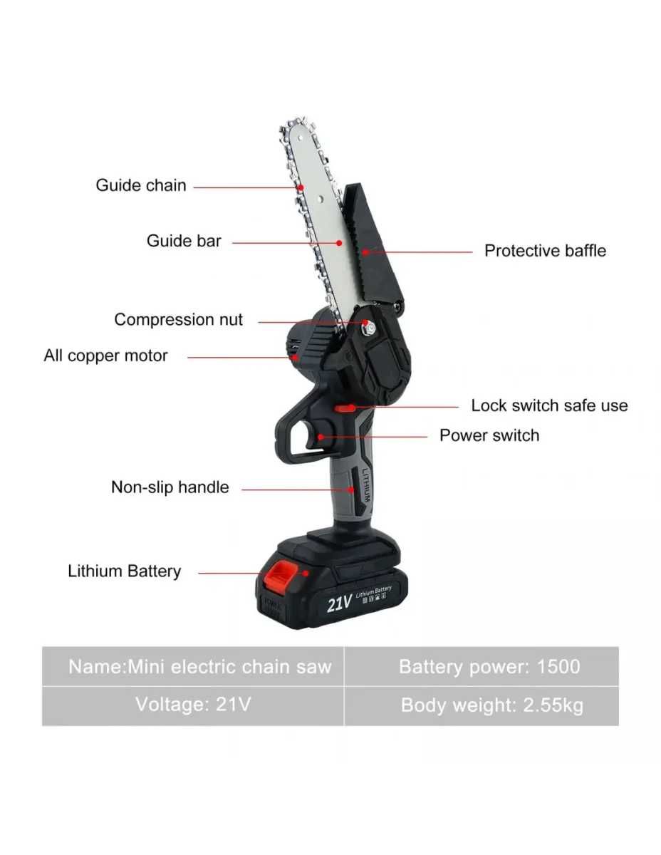 Drujba electrica, mini fierastrau 6 inch, 2 acumulatori de 48V inclusi