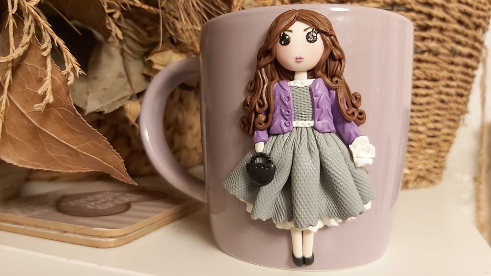 Cadou pentru fetite, sotie/iubita cana papusa handmade