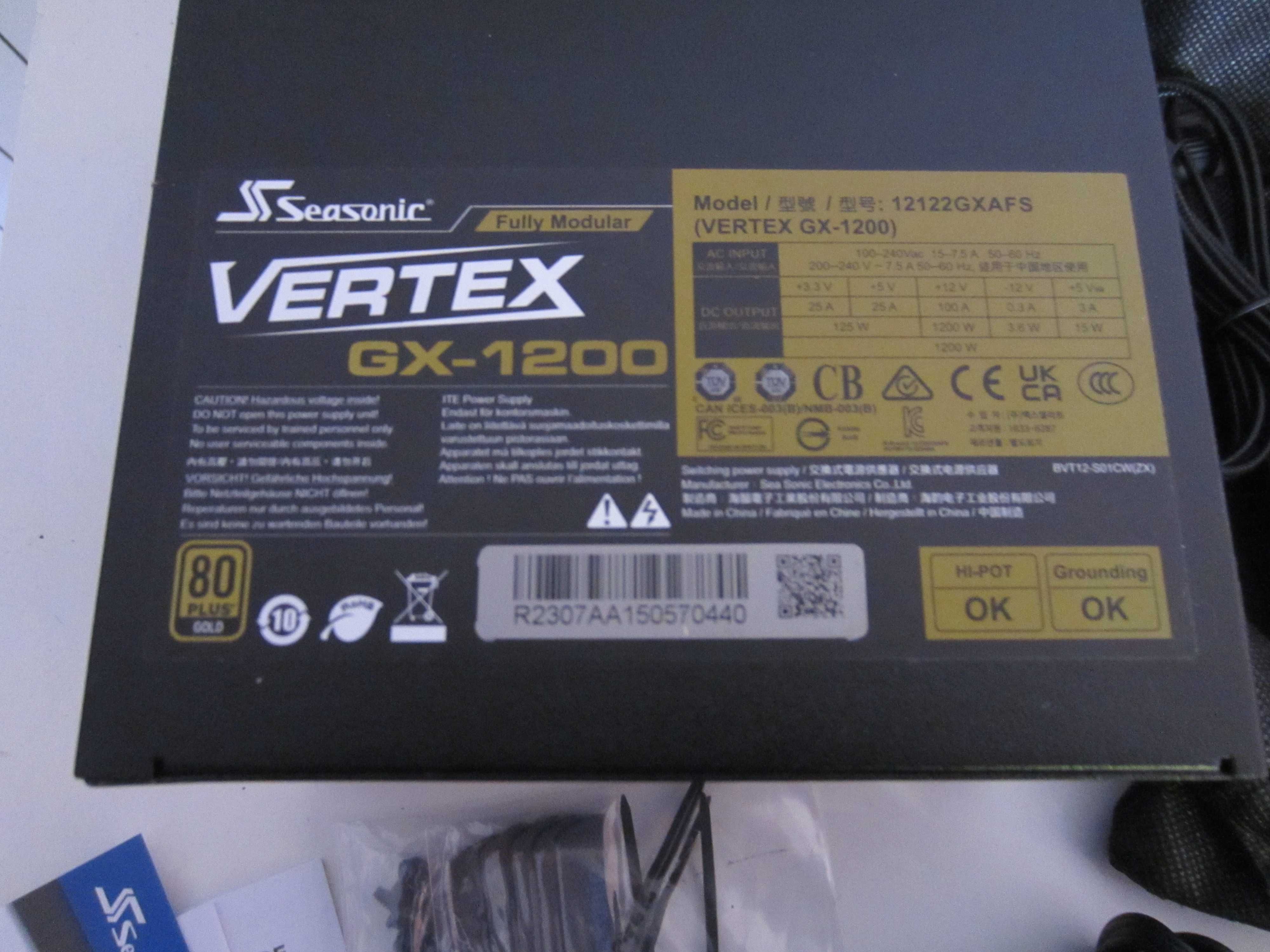 Захранване  Seasonic 1200W, 80 Plus GOLD, 12VHPWR, Full Modular