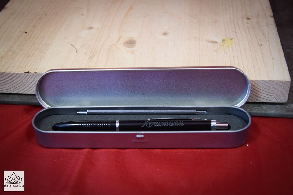 Метална химикалка с метална кутия, лазерно гравирана