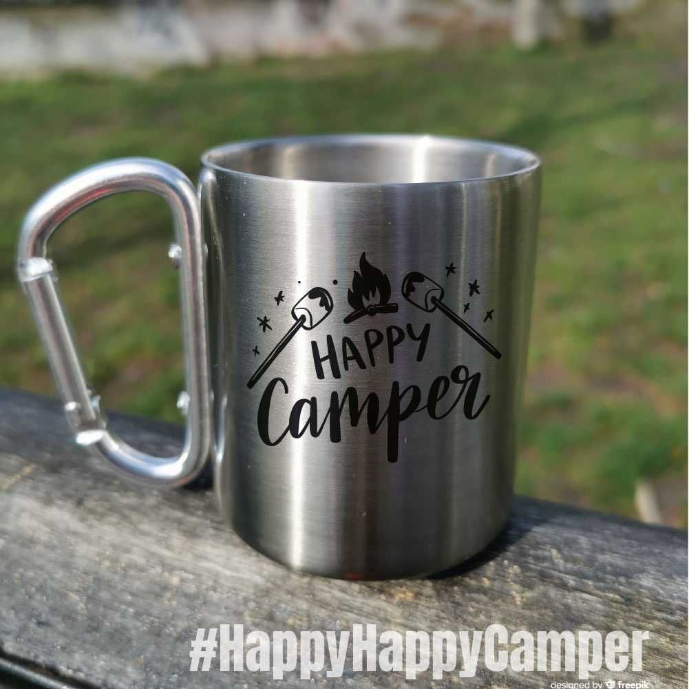 Cana Inox Cadou Personalizata Drumetie Rucsac Natura – Happy Camper