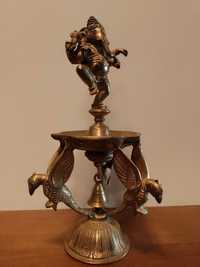 Superbă sculptura lampa antica indiana din bronz masiv Ganesha piesa p