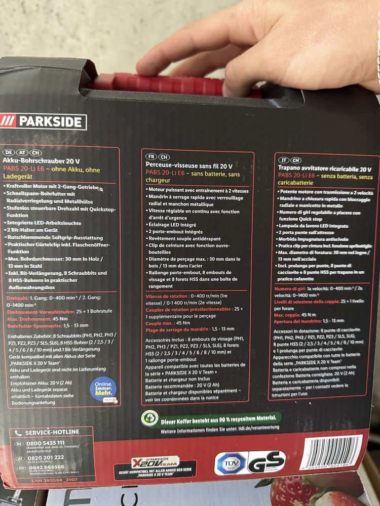 Ударен Винтоверт Parkside 20 V + акумулаторна батерия и зарядно