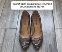 Pantofi piele animal print, toc gros 8 cm, masura 40