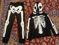Bluză cu glugă, pantaloni imprimeu schelet copii 8-10 ani (134-140 cm)