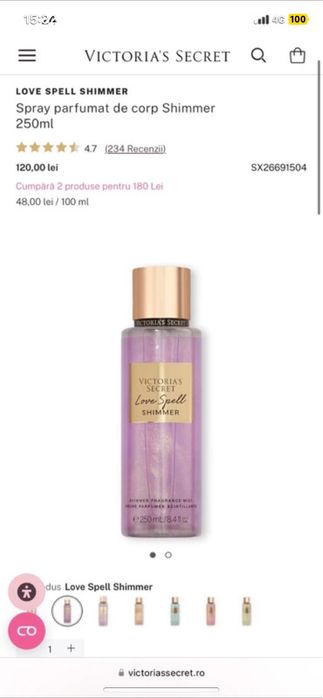 victoria secret shimmer body mist- love spell
