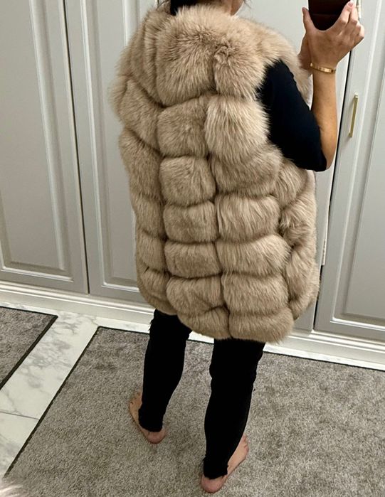 Vestă blană naturală de vulpe crem